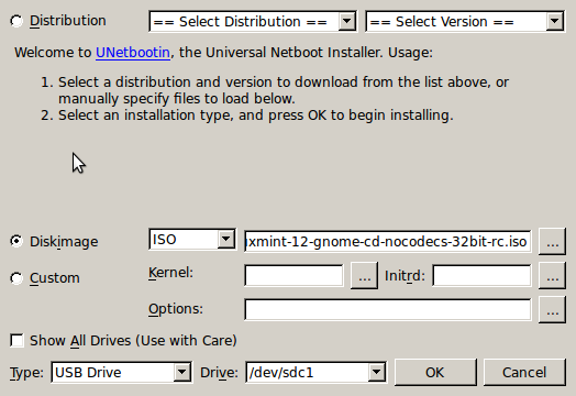 UNetbootin screenshot
