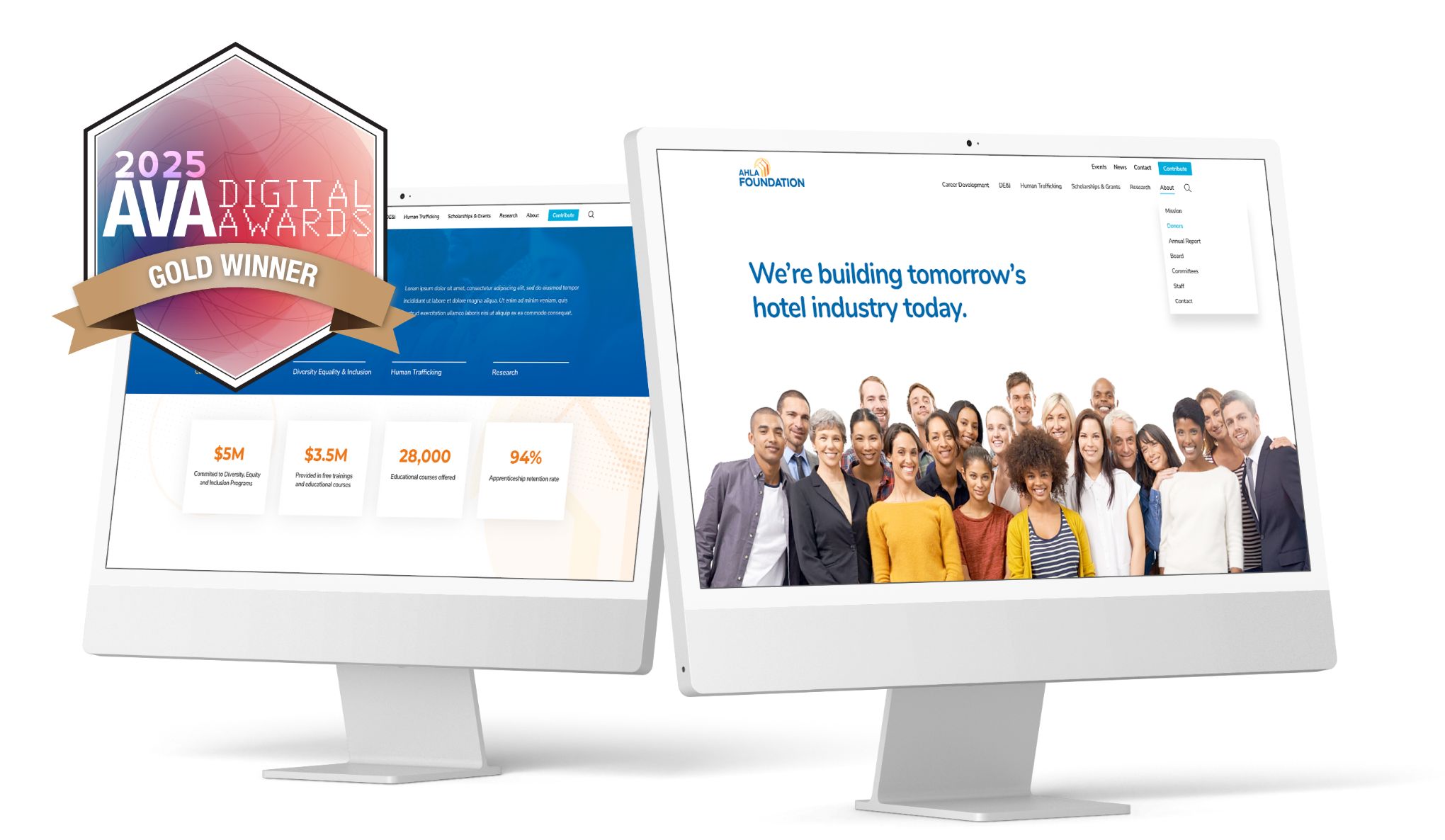 2 desktops displaying the website