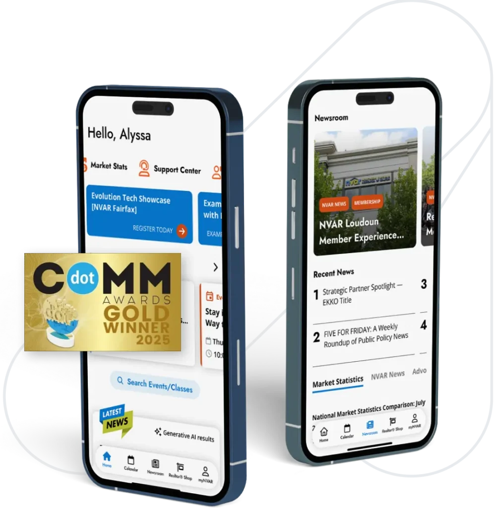 2 phones with screens showing home and news