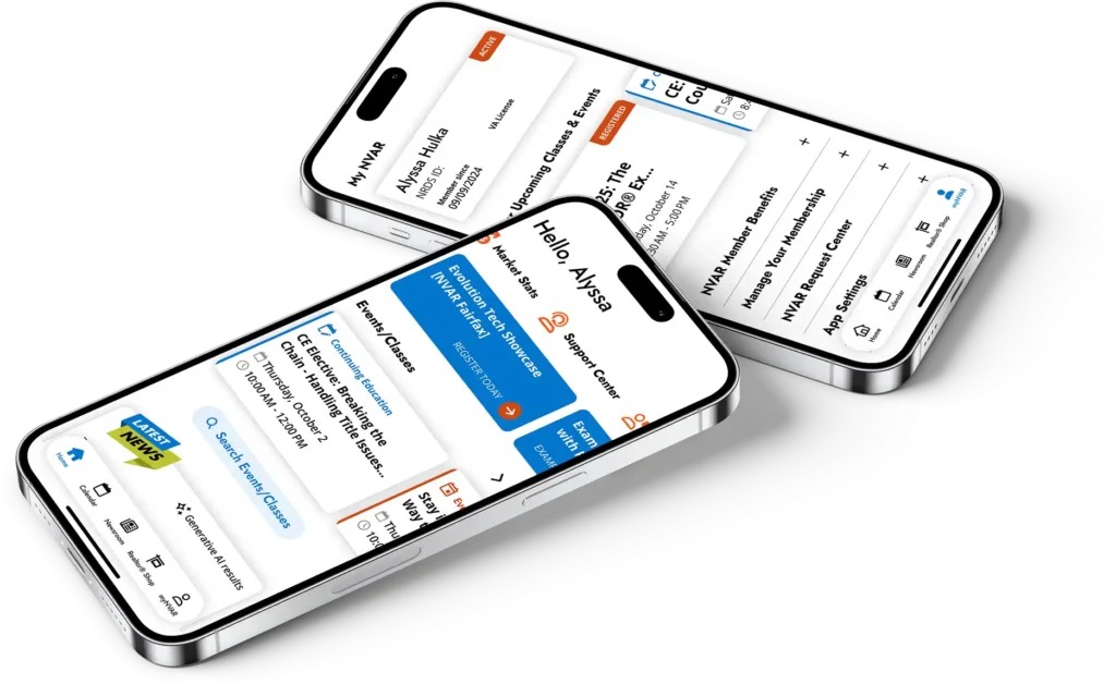 2 mobile phones displaying home and profile screens